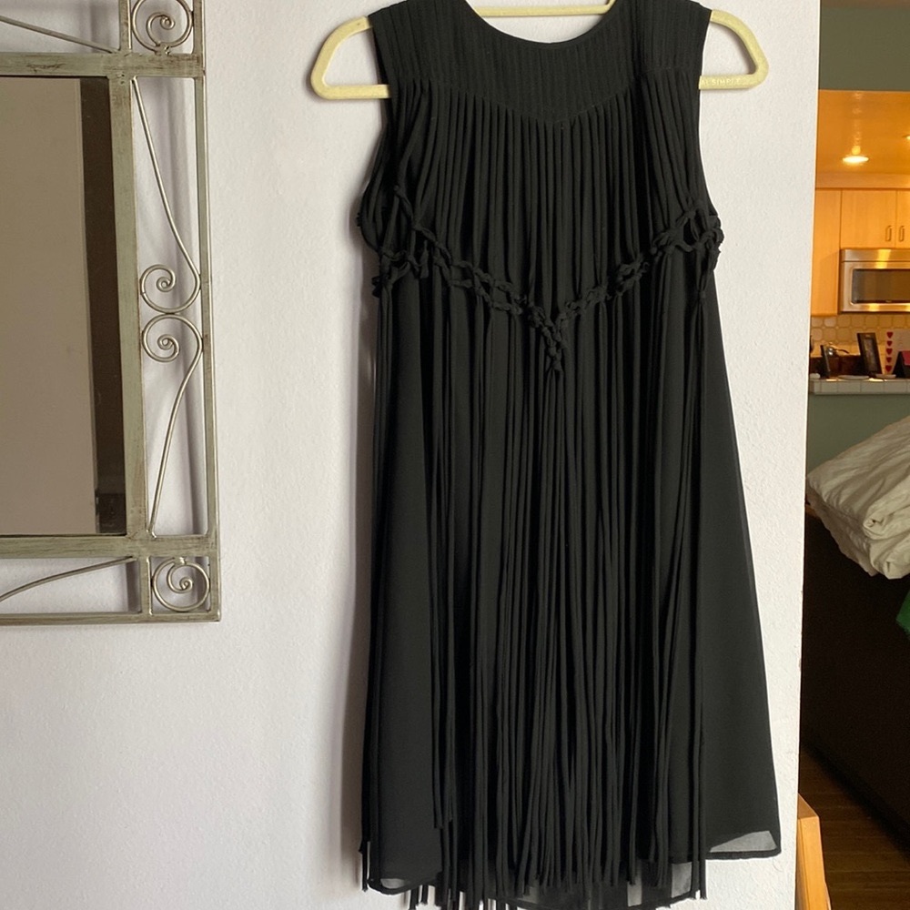 Black Tahari Flapper Fringe Dress Size 4
